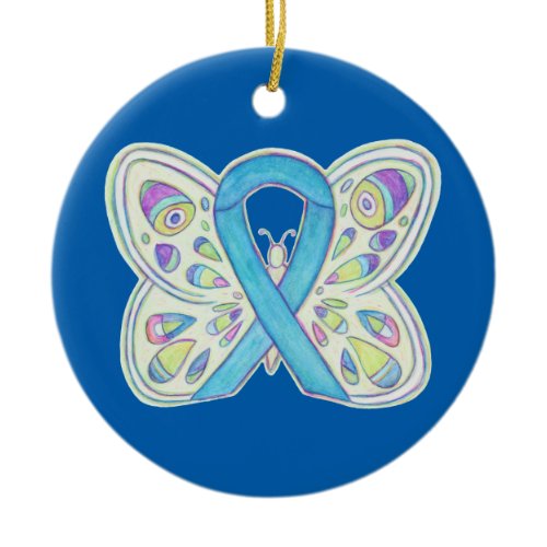 Blue Butterfly Awareness Ribbon Custom Ornaments