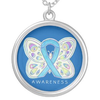 Blue Butterfly Awareness Ribbon Jewelry Necklace