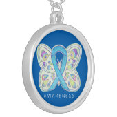 Blue Butterfly Awareness Ribbon Jewelry Necklace (Front Left)