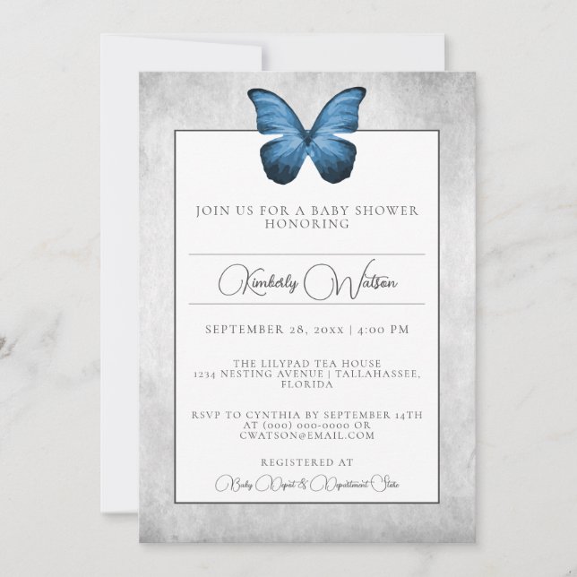 Blue Butterfly Baby Shower Invitation (Front)