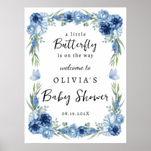Blue Butterfly Baby Shower Welcome Sign