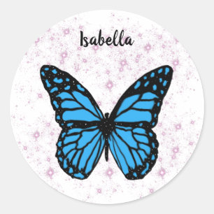 blue butterfly background classic round sticker