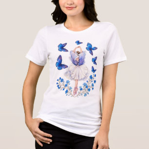 Blue Butterfly Ballerina – Elegant Fairycore T-Shi Tri-Blend Shirt