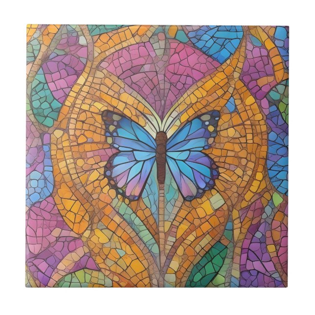 Blue Butterfly Beautiful Mosaic Ceramic Tile (Front)