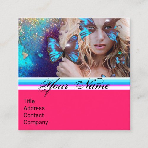 BLUE BUTTERFLY BEAUTY MAKE UP ARTIST Hot Pink Square Business Card