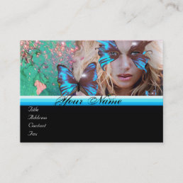 BLUE BUTTERFLY BEAUTY MAKEUP ARTIST monogram green Business Card
