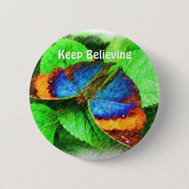 Blue Butterfly Believe Affirmations Button (Front)