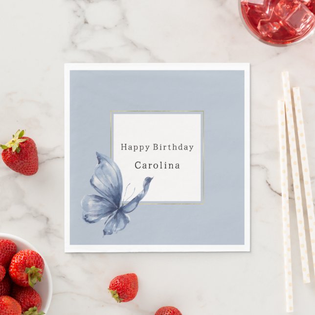 Blue Butterfly Birthday Napkins (Insitu)