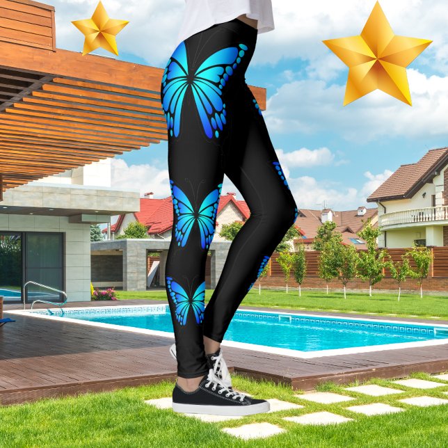  Blue Butterfly Black Modern Trendy Hot Leggings (Creator Uploaded)