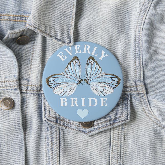 Blue Butterfly Bliss Brides Badge with Cute Heart  Button (In Situ)