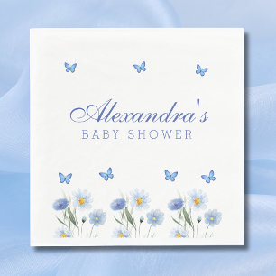 Blue Butterfly Boho Floral Wildflower Baby Shower Napkins