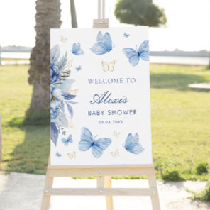 Blue Butterfly Boy Baby Shower Welcome Sign
