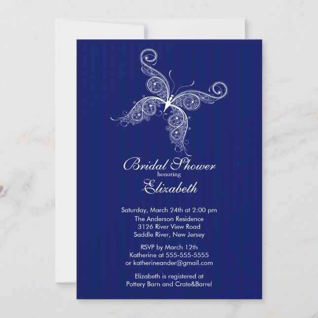 Blue Butterfly Bridal Shower Invitation (Front)