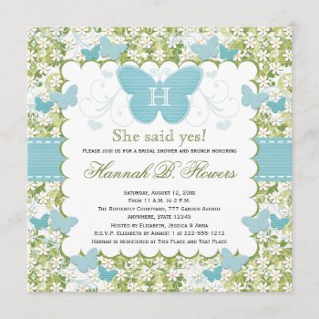 Blue Butterfly Bridal Shower Invitations Monogram by OccasionInvitations at Zazzle