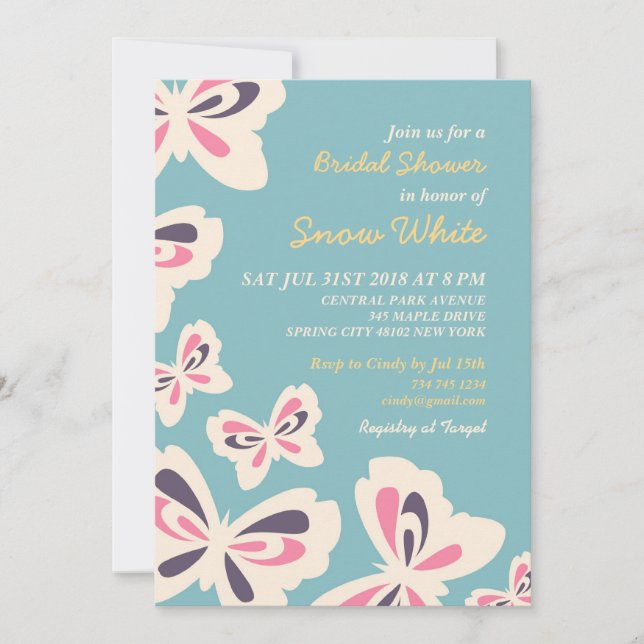 Blue Butterfly Bridal Shower Wedding Invitation (Front)