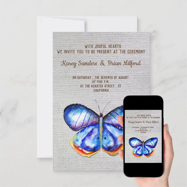 Blue Butterfly Canvas Wedding Invitation Zazzle