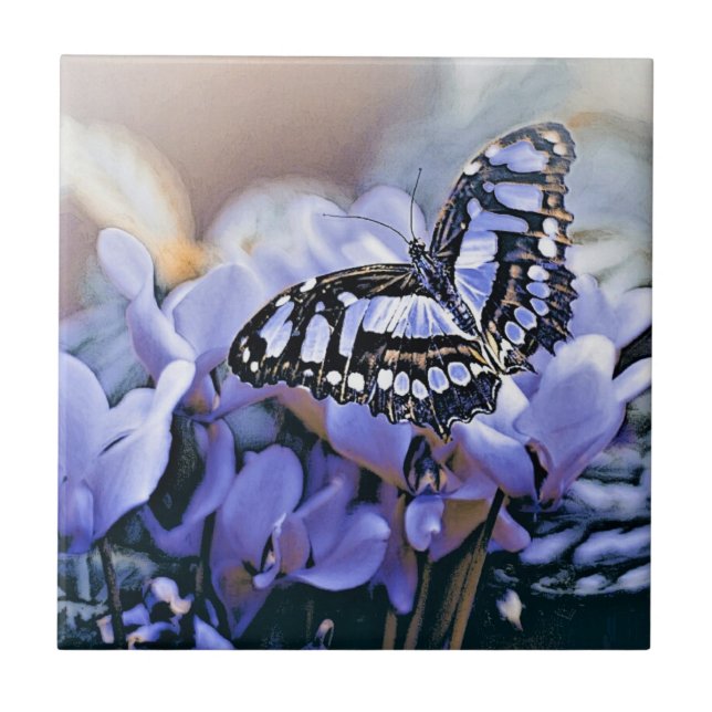 Blue Butterfly Ceramic Tile (Front)