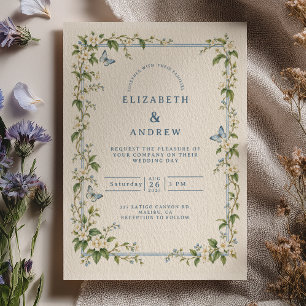 Blue Butterfly Chinoiserie Wedding Invitation