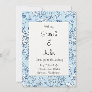 Blue Butterfly Chinoiserie Wedding Invitation