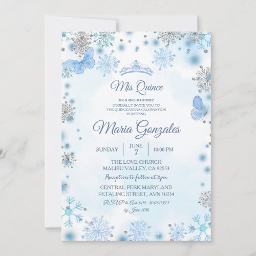 Blue Butterfly Christmas Season Mis Quince Invite