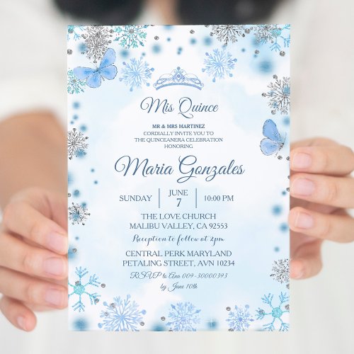 Blue Butterfly Christmas Season Mis Quince Invite