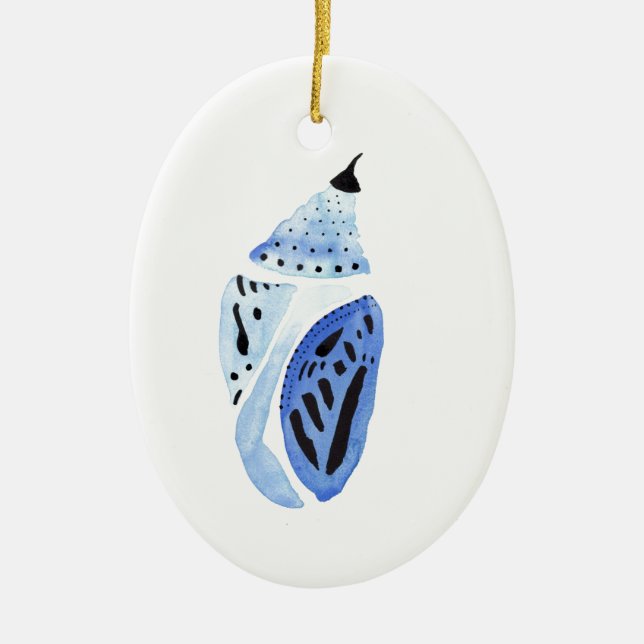 Blue Butterfly Cocoon Ceramic Ornament (Front)