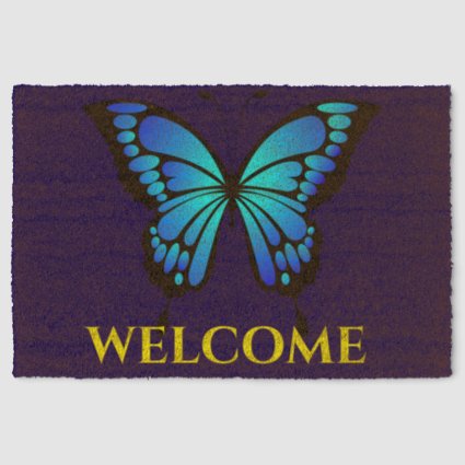 Blue Butterfly Coir Fiber Doormat