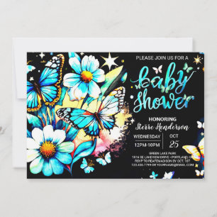 Blue Butterfly Custom Boy Baby Shower Invitation
