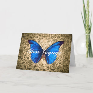 Blue butterfly damask Bon Voyage Vintage art Card