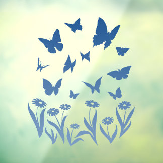 Blue Butterfly Decal Butterfly Flower Window Cling