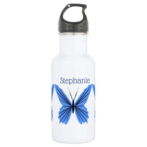 Blue Butterfly Design Stainless Steel Water Bottle