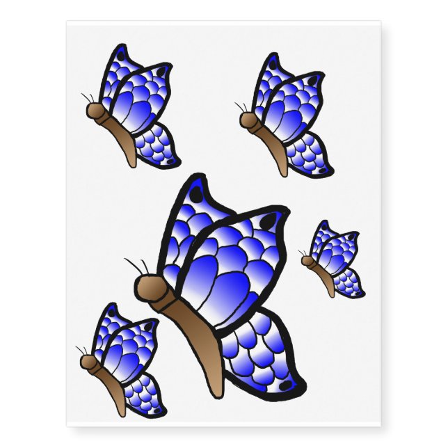 Blue butterfly design temporary tattoos (Front)