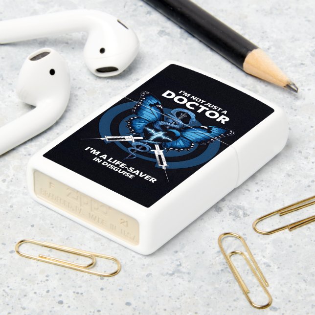 Blue Butterfly Doctor Design Zippo Lighter (On Table 2)