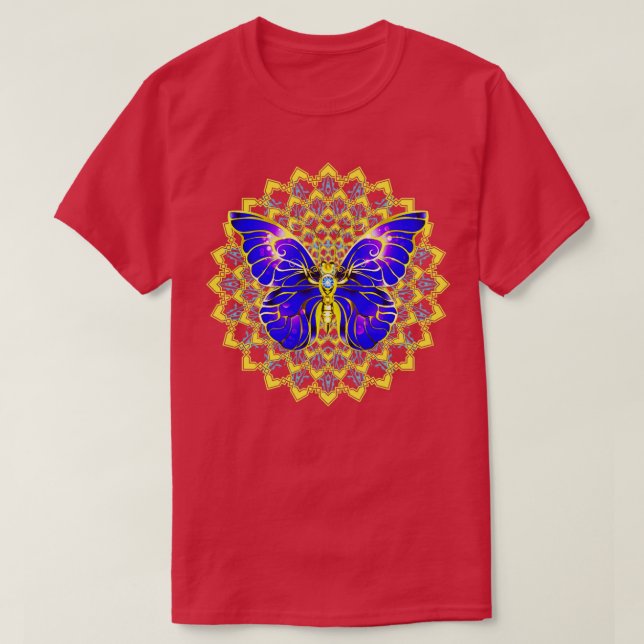 Blue Butterfly Doily Design T-Shirt (Design Front)