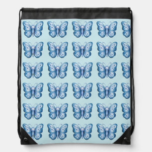 Blue Butterfly Drawstring Bag