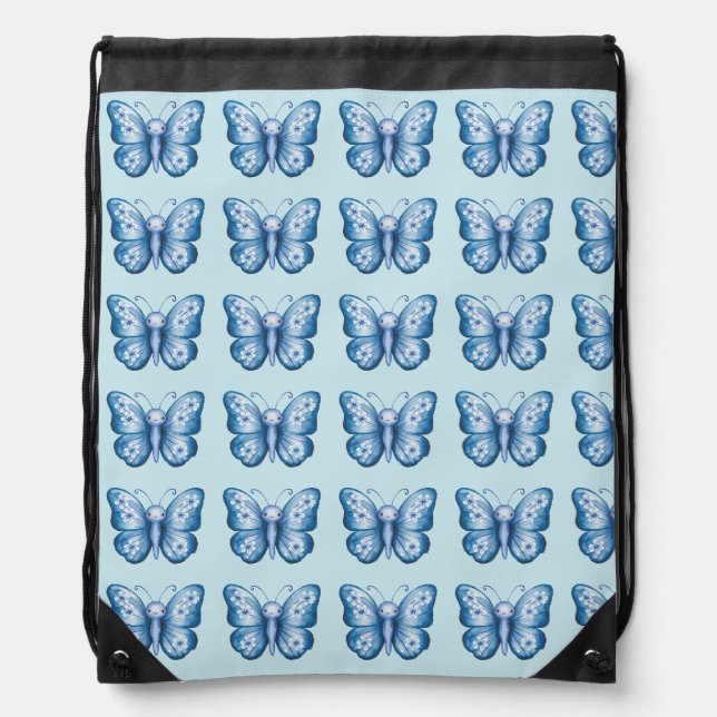Blue Butterfly Drawstring Bag (Front)