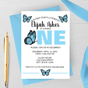 Blue Butterfly First Birthday Invitation