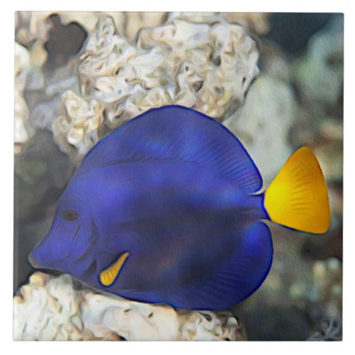 Blue Butterfly Fish Coral Reef Ocean Fish Ceramic Tile