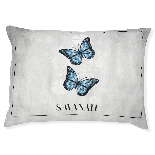 Blue Butterfly Floral Dog Bed (Front)