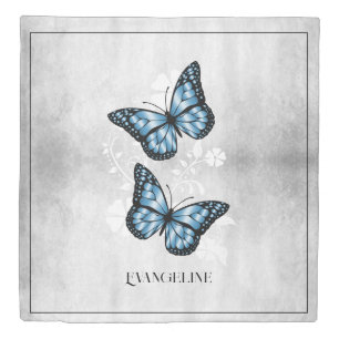 Blue Butterfly Floral Duvet Cover