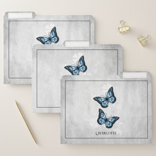 Blue Butterfly Floral File Folder