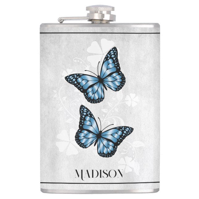 Blue Butterfly Floral Flask (Front)