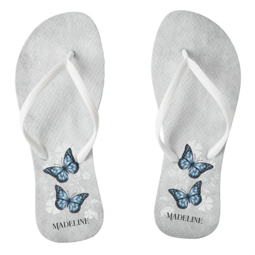 Blue Butterfly Floral Flip Flops