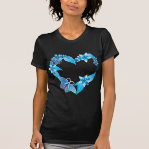 Blue Butterfly Floral Heart T-Shirt