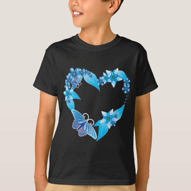 Blue Butterfly Floral Heart T-Shirt (Front)