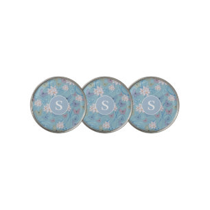 Blue Butterfly Floral Monogram  Golf Ball Marker