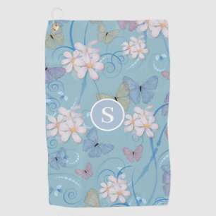 Blue Butterfly Floral Monogram  Golf Towel