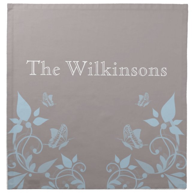 Blue Butterfly Floral Napkins (Front)