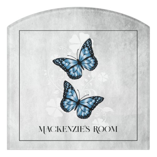 Blue Butterfly Floral Personalized Door Sign