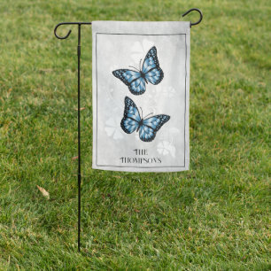 Blue Butterfly Floral Personalized Garden Flag